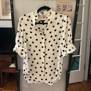 Ann Taylor XS work blouse white and black polka dot shirt